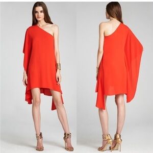 Amazing EUC BCBGMaxAzria Orange/Red One Shoulder Dress